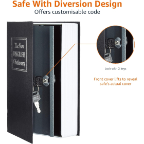 Amazon Basics Caja fuerte con forma de libro - Cierre con llave, Negro