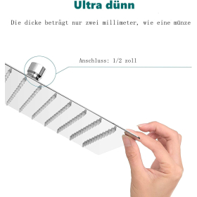 Regenduschkopf, Wasserfall-Duschkopf Quadratisch aus Edelstahl im Schlankes Design mit Anti-Kalk-Düsen, 50 x 50cm/ 20zoll