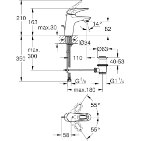 Смеситель для раковины однорычажный GROHE Eurostyle 33558 S-Size с выдвижным сливом, большой. лунно-белый