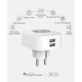 GHome smart socket with USB, 16A 4-pack measures power consumption, Wi-Fi with remote control, voice control and timer, works with Alexa, Google Home