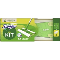 Swiffer Floor Mop Starter Kit, Absorbe 3 veces más polvo y pelo y lo mantiene en su lugar, 1 trapeador + 2 paños secos para pisos
