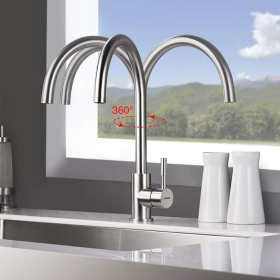 Grifo de cocina GRIFEMA – giratorio 360°, acero inoxidable de alta calidad con caño alto (271 mm)