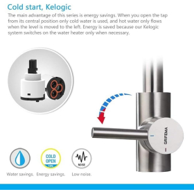 Grifo de cocina GRIFEMA – giratorio 360°, acero inoxidable de alta calidad con caño alto (271 mm)