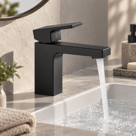 Змішувач для раковини hansgrohe Vernis Shape, 100 мм, зі штангою, водозберігаючий, матово-чорний