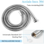 Vinabo Shower Head + 1.5 m Flexible Steel Shower Tube, 5 Jet Functions, High Pressure Multifunction Shower