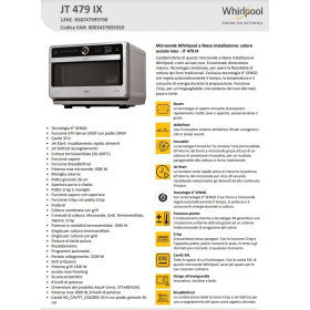 Мікрохвильова піч Whirlpool JT 479 IX Chef Premium з термовентиляцією, 33 л, Inox, з високою полицею, низькою полицею, тарілкою Crisp + ручка