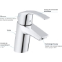 GROHE Eurosmart | Badarmatur - Waschtischarmatur | mit Zugstange, S-Size | 32926002, Silber, Chrom