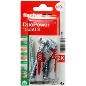 fischer - Cheville todos los materiales DuoPower 10x50 con vista/blister de 4