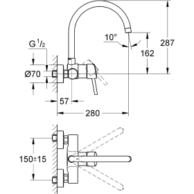 GROHE Concetto - смеситель для мойки однорычажный (настенный монтаж, поворот на 360°, прочная поверхность)