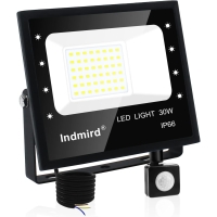 Indmird 30W LED spotlight with motion detector, super bright 3000LM LED floodlight 6500K cool white LED floodlight, IP66 waterproof [energy class D]