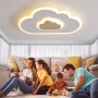 Lámpara de techo LED, iluminación de techo para niños, lámpara de techo para niños de madera con forma de nube moderna, lámpara de techo regulable con control remoto