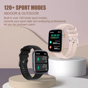 Reloj inteligente con pantalla táctil a color de 1,8 pulgadas para teléfonos Android e iOS, monitor de frecuencia cardíaca impermeable IP68, monitor de sueño, podómetro, mujeres y hombres, con llamada/texto/música (rosa)