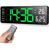 Fuloon digital wall clock with large 13-inch display and remote control
