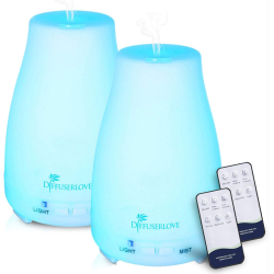 Diffuserlove Diffusor mit Fernbedienung, Aroma-Luftbefeuchter, 2 Stück, Ultraschall-Diffusor für ätherische Öle mit kühlem Nebel und 7-Farben-LED-Auto-Off für Zuhause, Yoga, Büro, Spa