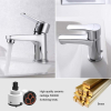 Ibergrif M11057 bathroom mixer tap, basin mixer tap with low-noise ceramic valve core, tap for bathroom sink, single lever mixer tap, brass, chrome, silver