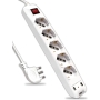 Regleta V-TAC con interruptor y cable de 1,5 m - 5 tomas bipass 10/16 A + Schuko + 2 tomas USB - con clavija de 16 A - toma para casa, oficina, tienda - color blanco