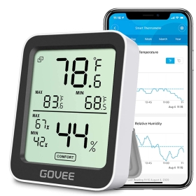 Govee, Thermometer-Hygrometer, genauer Innentemperatur- und Luftfeuchtigkeitssensor mit Benachrichtigungsalarm, LCD-Bluetooth-Temperatur- und Luftfeuchtigkeitsanzeige mit Datenspeicherung für Zuhause, Garage, Gewächshaus, Weinkeller.