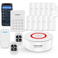 AGSHOME Sistema de alarma inalámbrico Paquete de 15 Sistema antirrobo de seguridad WiFi Kits de seguridad para el hogar inalámbricos de 120 dB ampliables - Compatible con Alexa, Asistente de Google