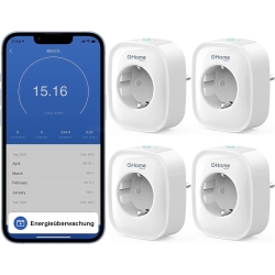 GHome Smart WiFi socket 16A, WiFi socket pack of 4, smart home plug works with Alexa Google Home, power consumption measurement, voice control timer, ONLY on 2.4GHz WiFi.230V || 50/60Hz || 20-45°C