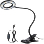 HDJA LED Reading Light, USB Desk Lamp, 3 Light Modes and 10 Adjustable Brightness, 360° Flexible USB Dimmable Lamp for Book, Tablet, Camping (Black)