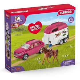 Schleich Car with remorque for Chevaux, Coffret with 1 Cheval Inclus, Coffret Figurines for Children of 5 Ans