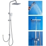 Plumbsys shower system with 10" square shower head with wall-mounted diverter, hand shower with automatic cleaning, brass diverter valve