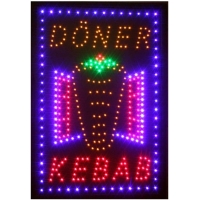 Döner Kebab LED-Schild. Kraftvolle blinkende Hängekette. Größe: 60 cm x 38 cm x 2 cm