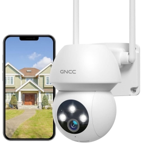 GNCC 2K Wi-Fi-Überwachungskamera für den Außenbereich, Innenbereich, IP66, 360°-PTZ-Kamera mit farbenfroher Nachtsicht, Bewegungserkennung und Alarmton, Zwei-Wege-Audio