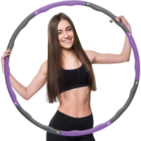 Dawngrey Hula Fitness Hoop con peso, 8 segmentos extraíble Ejercicio Hoola Hoop con mini cinta métrica para adultos niños cintura/caderas/masaje de pérdida de peso (púrpura-gris)