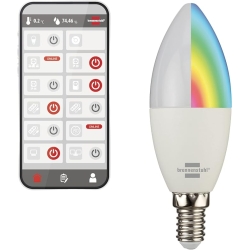 Светодиодная лампа Brennenstuhl Connect WLAN SB 400 E14 (совместима с Alexa и Google Assistant, концентратор не требуется, интеллектуальная лампочка 2,4 ГГц с бесплатным приложением, 430 лм, 5,5 Вт) [класс энергопотребления G]