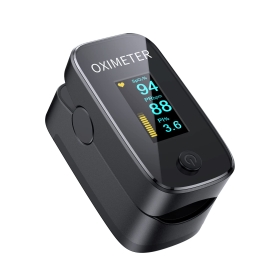MOMMED Oximeter, Sauerstoffsättigung messgerät, Sauerstoffsättigung messgerät finger mit omnidirektionaler OLED-Bildschirmanzeige, inklusive Lanyard und Batterien (Schwarz)