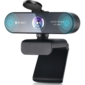 eMeet Webcam 1080P – Full-HD-Webcam mit Autofokus, Webcam mit Dual-Mikrofon, Low-Light-Korrektur, 96° Sichtfeld, für PC, Desktop, Xbox, Win10, Mac OS X, für Skype, Zoom
