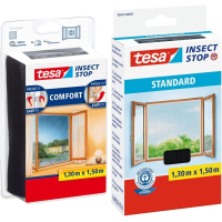 Tesa Insect Stop COMFORT für Fenstertüren – Moskitonetz mit selbsthaftendem Klebeband – Anthrazit, 130 cm x 150 cm & Insect Stop selbsthaftendes STANDARD für Fenster – Schwarz, 130 cm x 150 cm