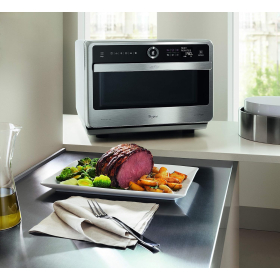 Мікрохвильова піч Whirlpool JT 479 IX Chef Premium з термовентиляцією, 33 л, Inox, з високою полицею, низькою полицею, тарілкою Crisp + ручка