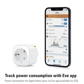 Eve Energy (Materia) - Enchufe inteligente, control por aplicación y voz, compatible con Apple Home, Alexa, Google Home y SmartThings.