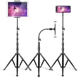 Luxtude Metal iPad Stand Altura Ajustable, 72 pulgadas de alto trípode iPad Holder, cuello de cisne Tablet Holder & Tablet Stand para iPad Pro 12.9, iPad Air Mini, Tab, iPhone y Tablet con 4-13 pulgadas.