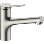 hansgrohe Zesis M33 - Küchenarmatur mit Metall Brause ausziehbar, 2 Strahlarten, Wasserhahn Küche mit Auslauf Höhe 150mm, Mischbatterie Küche schwenkbar , Edelstahl Finish