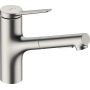 hansgrohe Zesis M33 - змішувач для кухні з висувним металевим душем, 2 види струменя, змішувач для кухні з виливом висотою 150 мм, змішувач для кухні поворотний, покриття з нержавіючої сталі