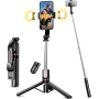 Selfie-Stick mit Stativ, zwei Lichtern, 115 cm lang und Fernbedienung, kompatibel mit iPhone, Samsung etc