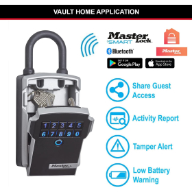 Master Lock key box with Bluetooth connection or combination, 18.3 x 8.3 x 5.9 cm