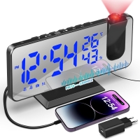 TAKRINK Digital projection alarm clock with USB port and temperature sensor