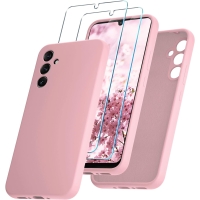 PULEN for Samsung Galaxy A34 5G Case with 2 pieces Screen Protector, Liquid Silicone Case, Thin Cell Phone Case, Shockproof Scratchproof Case - Pink