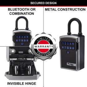 Master Lock key box with Bluetooth connection or combination, 18.3 x 8.3 x 5.9 cm