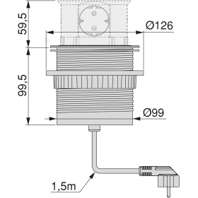 Emuca - Regleta retráctil con 3 enchufes EU Schuko y 2 estaciones de carga USB, torre de enchufe vertical empotrable con pulsador para encimera de cocina o mesa de oficina.
