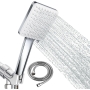 Newentor High Pressure Handheld Shower, 6 Spray Modes/Settings, Detachable Shower Head, Square Shower Head with Chrome Finish, with Stainless Steel Hose and