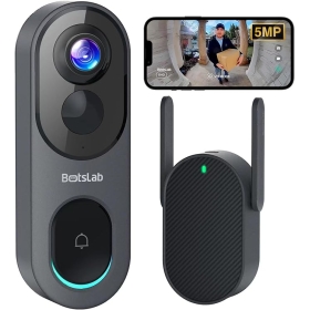 BOTSLAB Wireless Video Intercom with Wi-Fi and 210-Day Battery - 5MP Camera, 180° View, Two-Way Audio and Siren