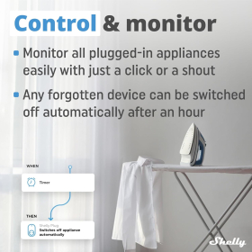 Розетка Shelly Plug 16A з керуванням Wi-Fi та контролем живлення | Програма iOS для Android | Сумісний із Alexa та Google Home | Створення інтелектуальних власних сцен | Вбудований таймер зворотного відліку