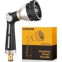 FANHAO Metal Spray Gun Gardena Gun, Robust High Pressure Nozzle with 8 Spray Patterns, Thumb Control, On-Off Valve for Garden Irrigation