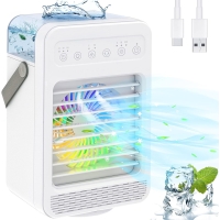 Mobile air conditioner 4 in 1 with 120° rotation function with humidifier and air purifier with water tank and 4 fan levels 7 LED lights