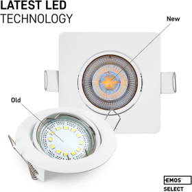 Встраиваемый точечный светодиодный светильник Emos 230V, 5W / 450lm, поворотный на 50°, теплый белый 3000k | встраиваемый точечный светодиодный светильник с плоским отверстием размером 68мм | угловой (цвет корпуса белый) [класс энергопотребления F]